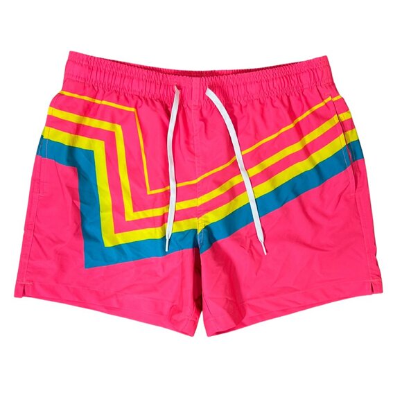 ๐ด Maamgic Menโs Retro Swim Trunks โ Size M โ Neon Pink with Stripes - Picture 3 of 8